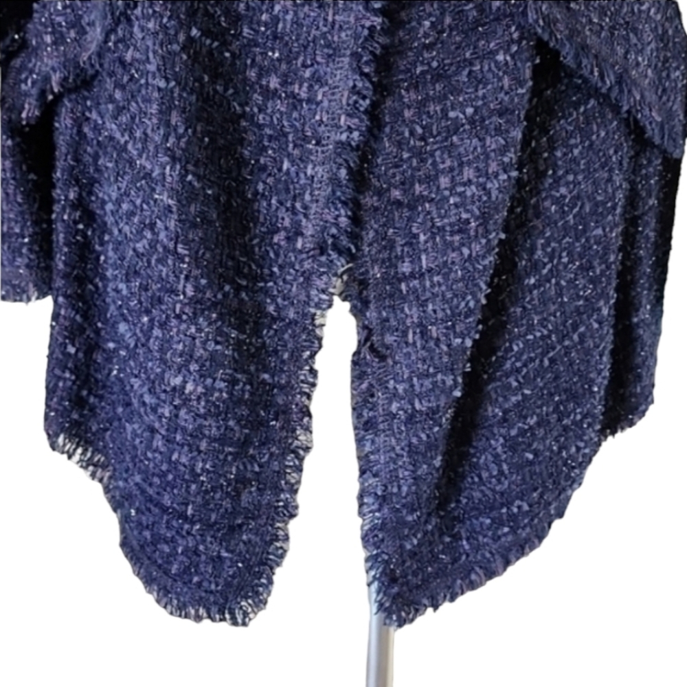 VINTAGE ESCADA Bouclé Tweed Blazer 44 M Blue Silk Wool Textured Sparkle Jacket - Picture 9 of 16